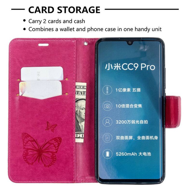 Flip Cover Xiaomi Mi Note 10 / 10 Pro Med Snor Sommerfugle Trykt Strappy