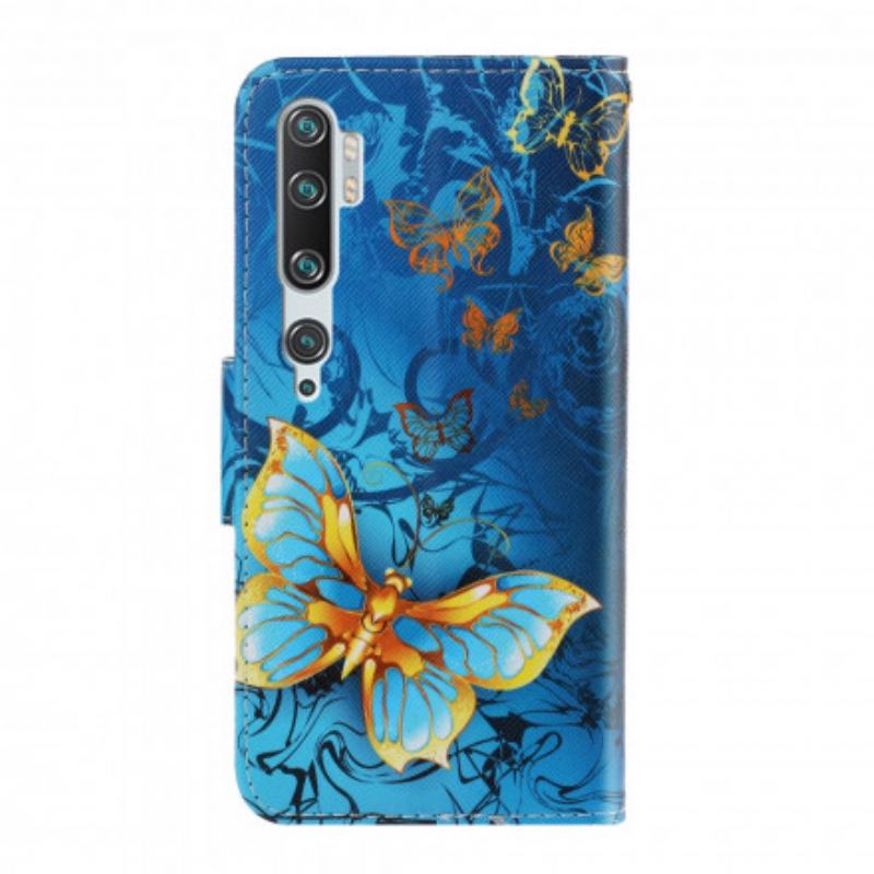 Læder Cover Xiaomi Mi Note 10 / 10 Pro Med Snor Variationer Af Sommerfuglesrem