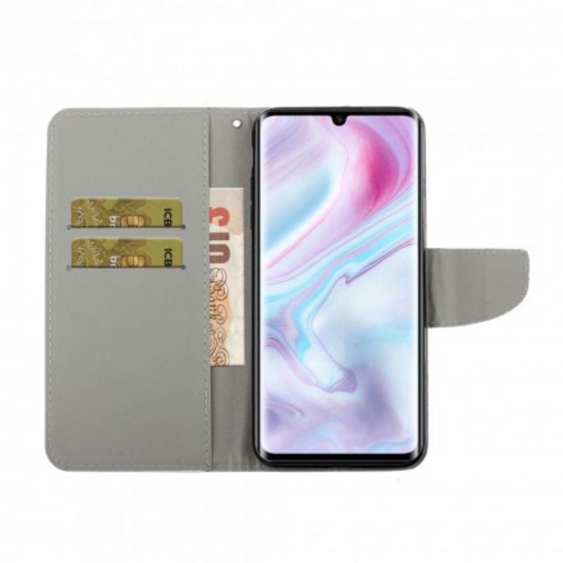 Læder Cover Xiaomi Mi Note 10 / 10 Pro Med Snor Variationer Af Sommerfuglesrem