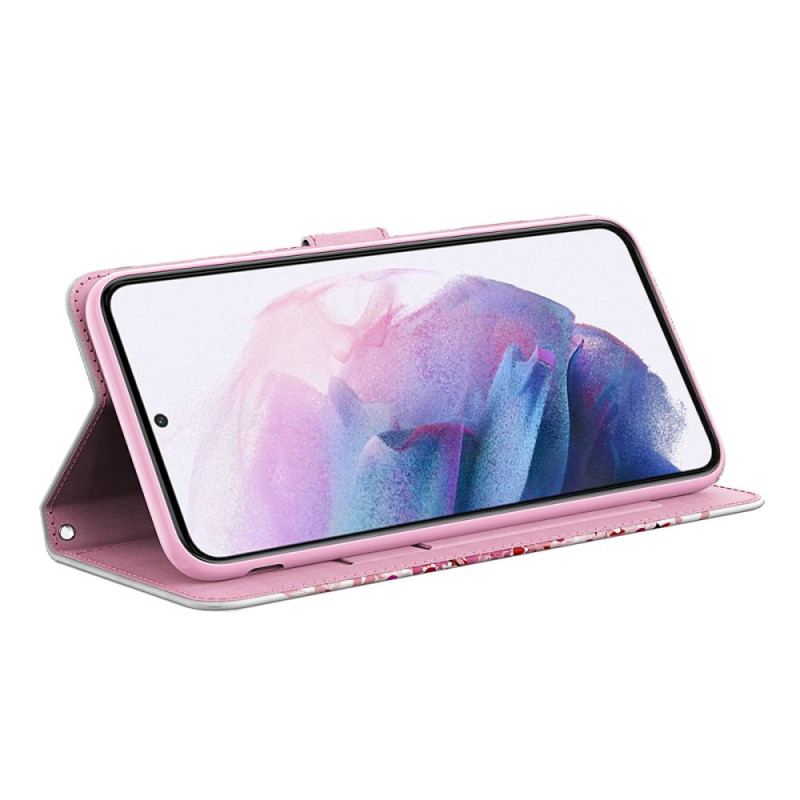 Flip Cover Google Pixel 6 Pink Træ Og Sort Kat