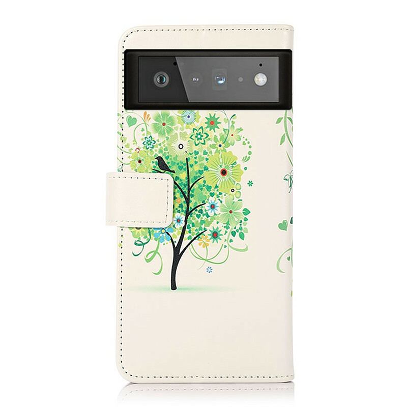 Læder Cover Google Pixel 6 Blomstrende Træ