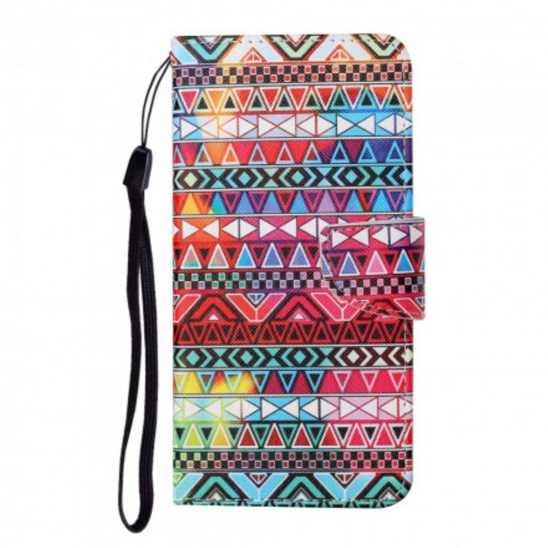 Læder Cover Oppo A15 Patchwork Med Lanyard