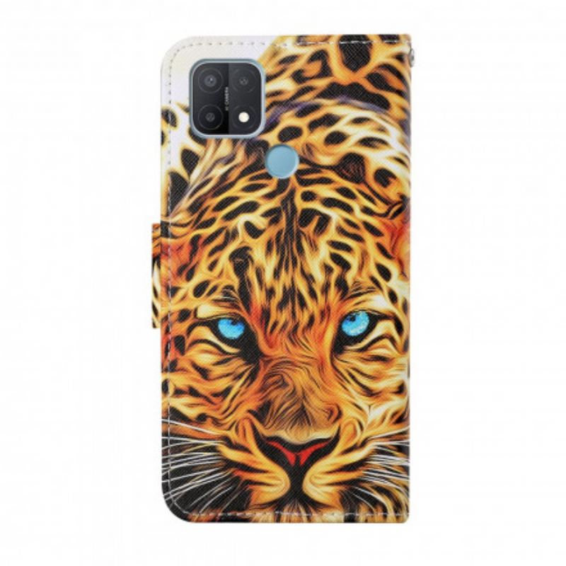 Læder Cover Oppo A15 Tiger Med Snor