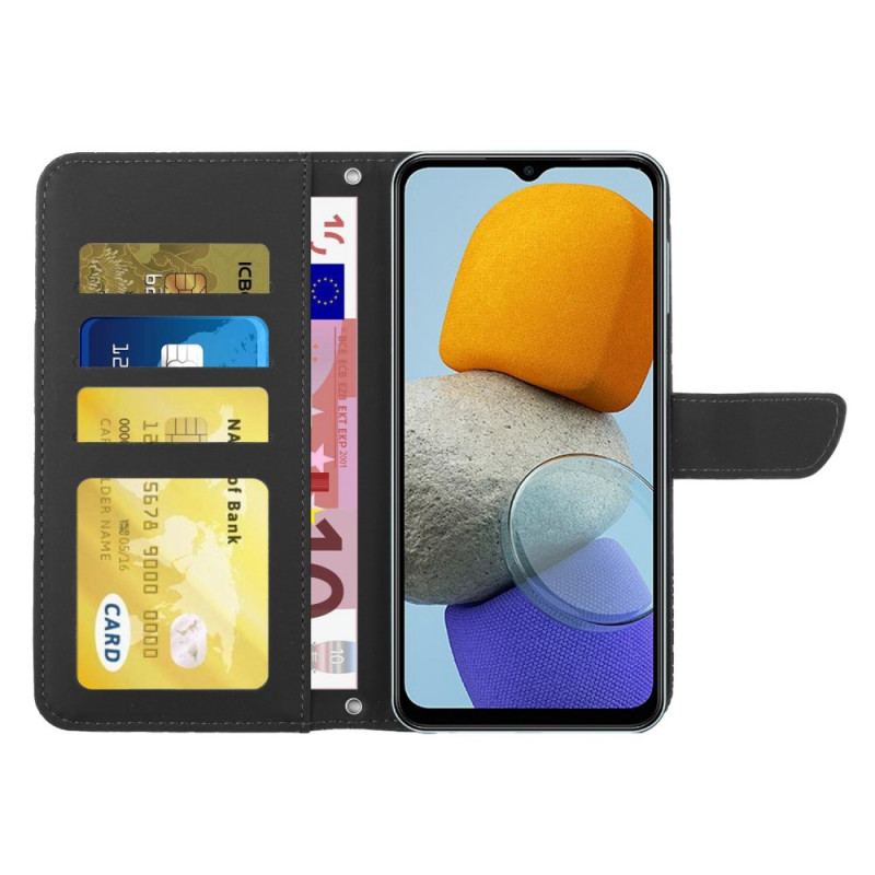 Flip Cover Samsung Galaxy M23 5G Diskrete Sommerfugle Og Skulderrem