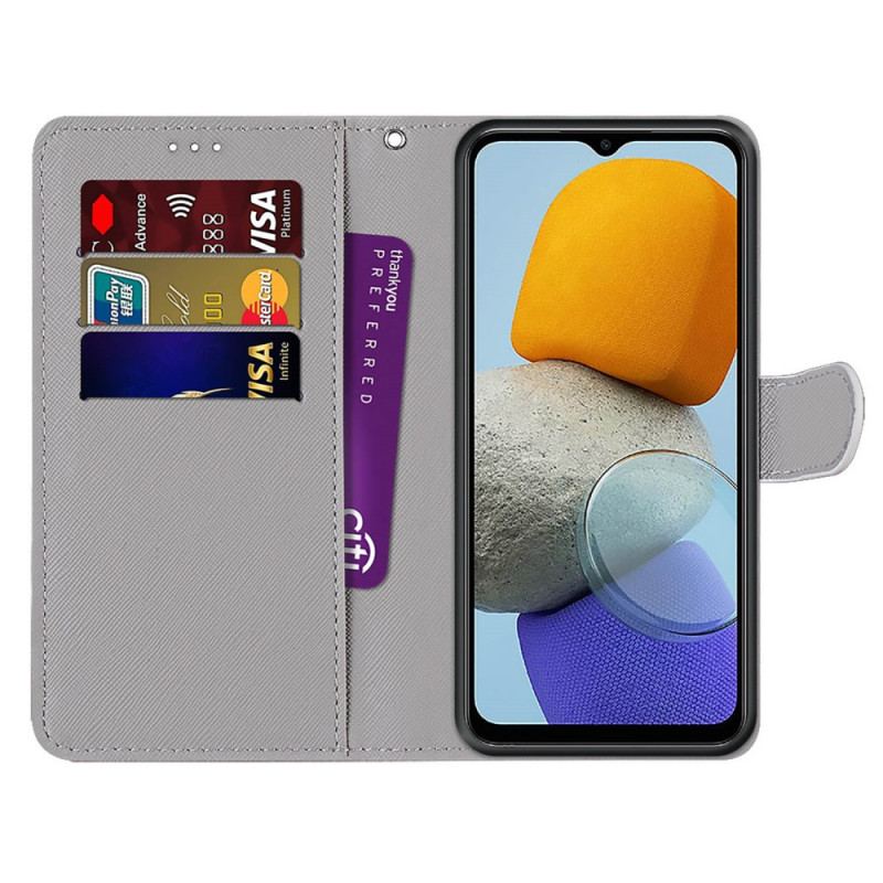 Læder Cover Samsung Galaxy M23 5G Grafik Med Lanyard