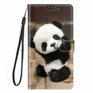 Læder Cover Samsung Galaxy M23 5G Med Snor Lille Panda Med Rem