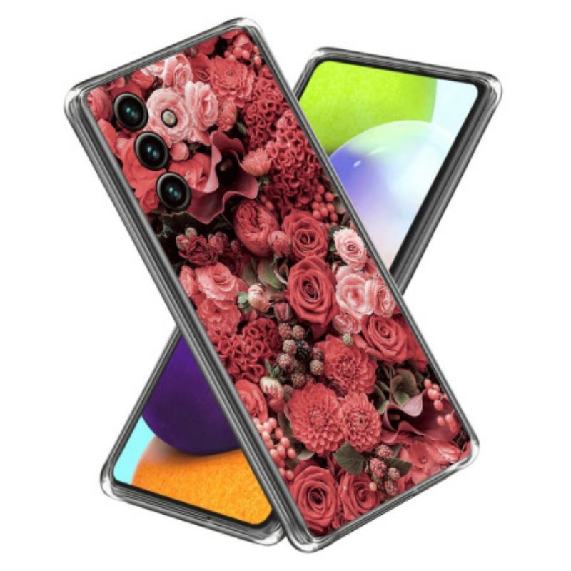 Cover Samsung Galaxy A15 Pink Og Røde Blomster