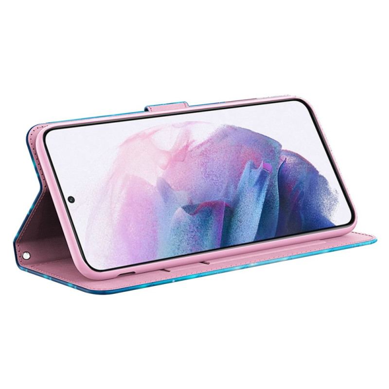 Flip Cover Til Samsung Galaxy A15 Blå Sommerfugle På Flugt Med Rem