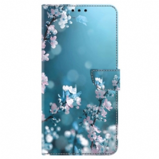 Læder Cover Samsung Galaxy A15 Hvide Blomster