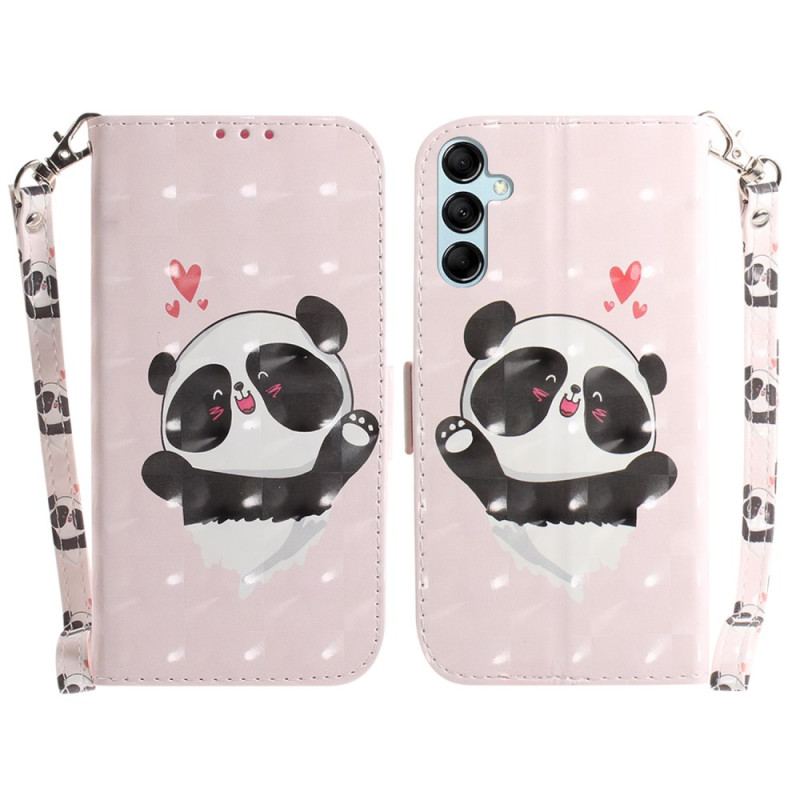 Læder Cover Samsung Galaxy A15 Telefon Etui Panda Love Med Rem