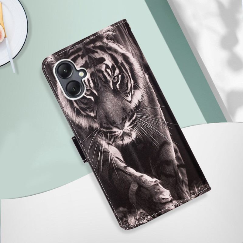 Læder Cover Samsung Galaxy A15 Telefon Etui Tiger Med Rem