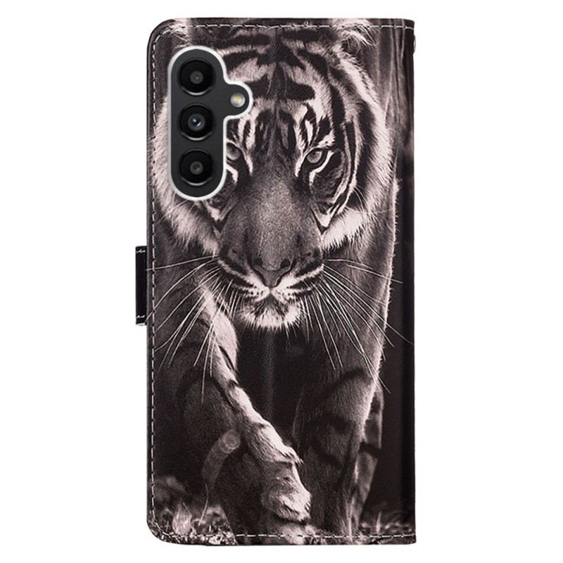 Læder Cover Samsung Galaxy A15 Telefon Etui Tiger Med Rem