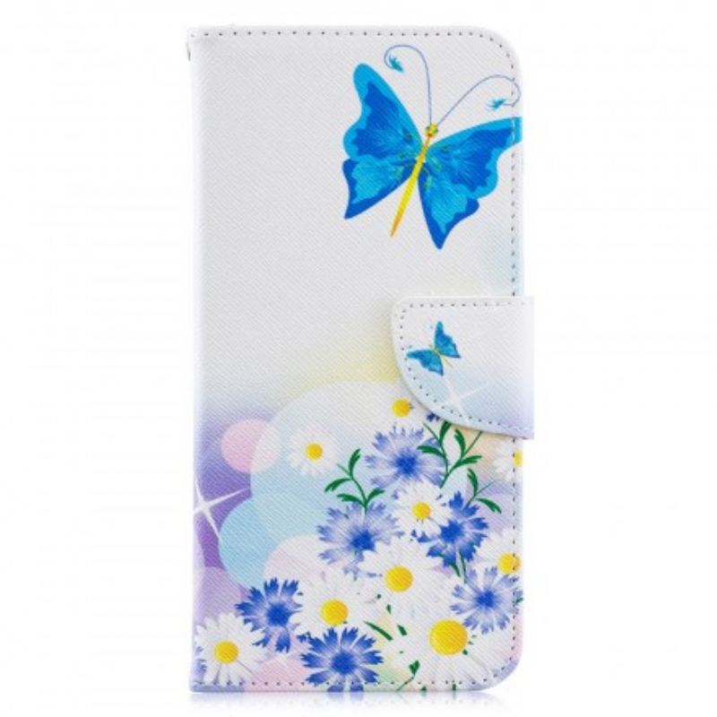 Flip Cover Samsung Galaxy A70 Malede Sommerfugle Og Blomster