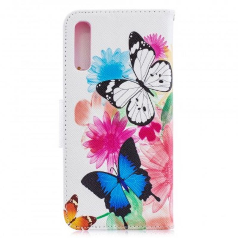 Flip Cover Samsung Galaxy A70 Malede Sommerfugle Og Blomster