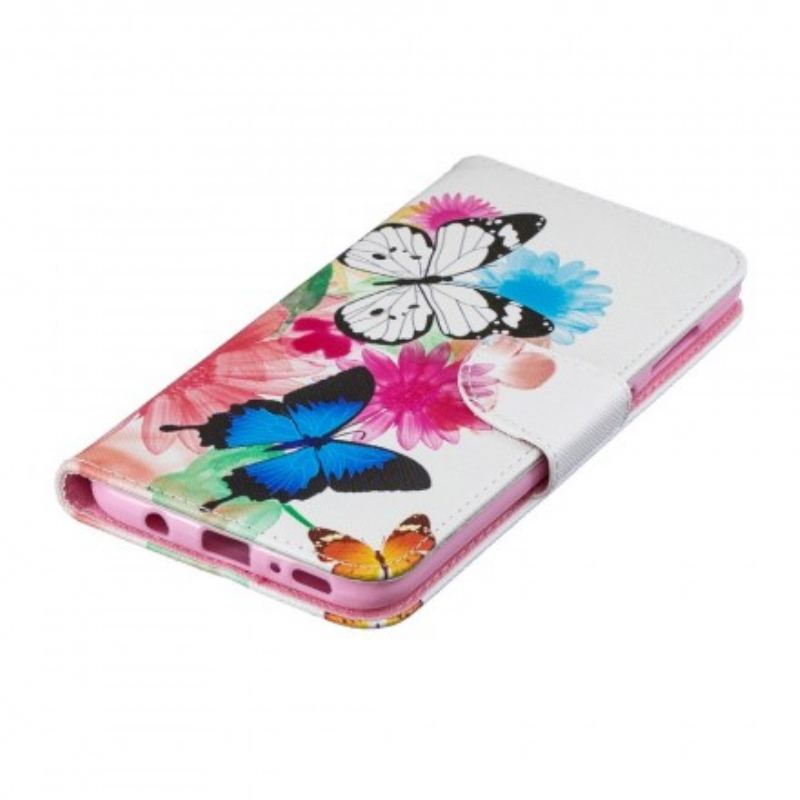 Flip Cover Samsung Galaxy A70 Malede Sommerfugle Og Blomster