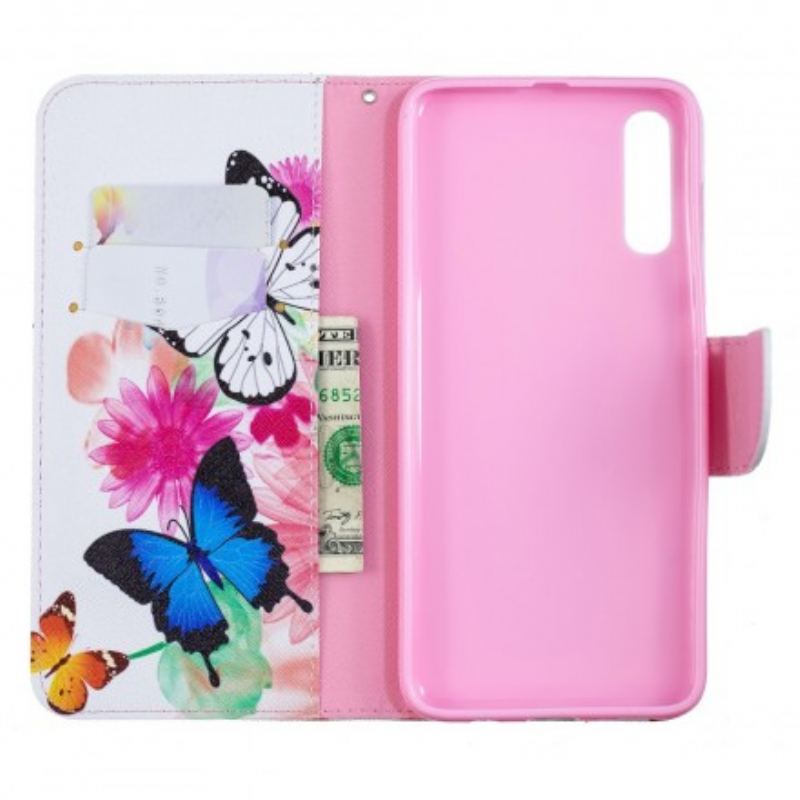 Flip Cover Samsung Galaxy A70 Malede Sommerfugle Og Blomster