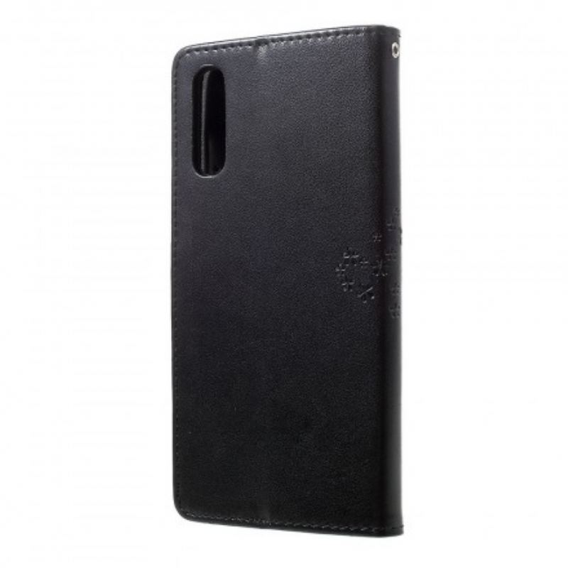 Flip Cover Samsung Galaxy A70 Med Snor Thong Træ Og Ugler