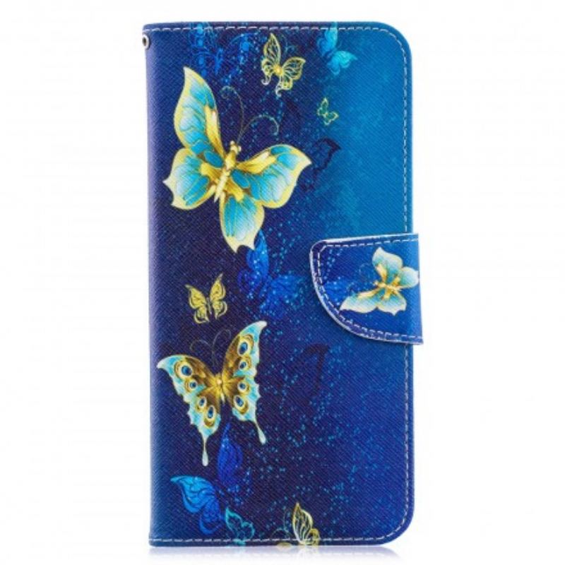 Læder Cover Samsung Galaxy A70 Gyldne Sommerfugle