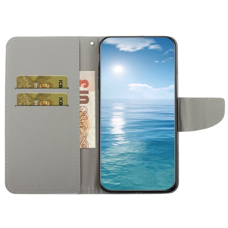 Flip Cover Xiaomi 12T / 12T Pro Lysende Sommerfugle Med Snor