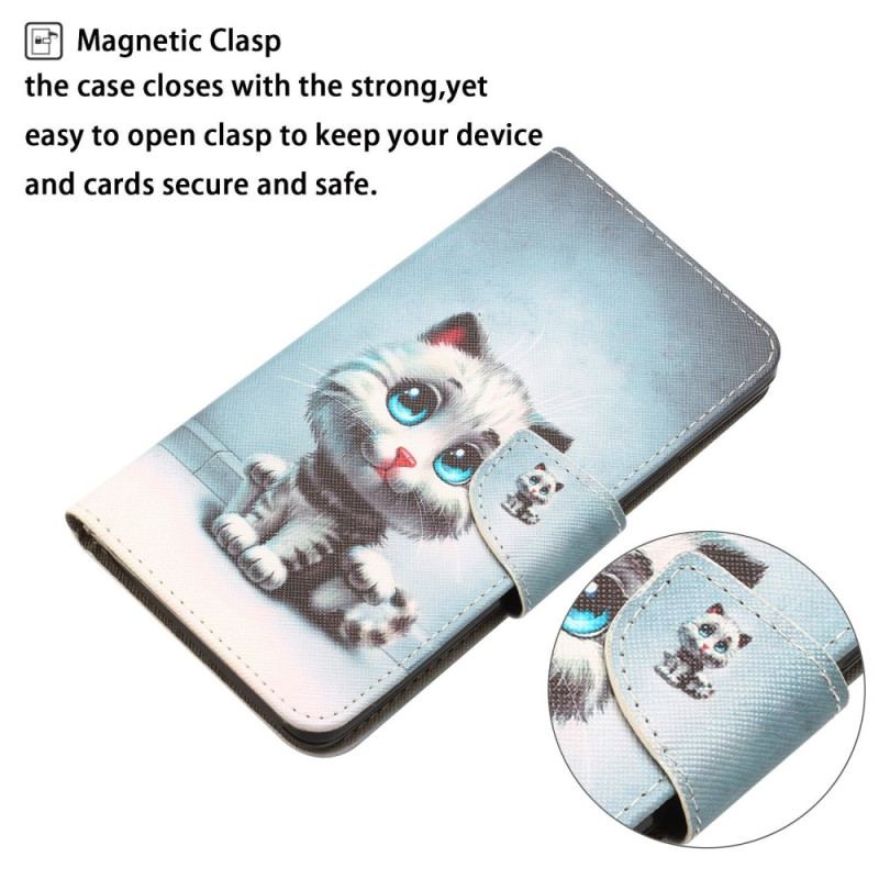 Flip Cover Xiaomi 12T / 12T Pro Med Snor Strappy Blue Eyed Cat