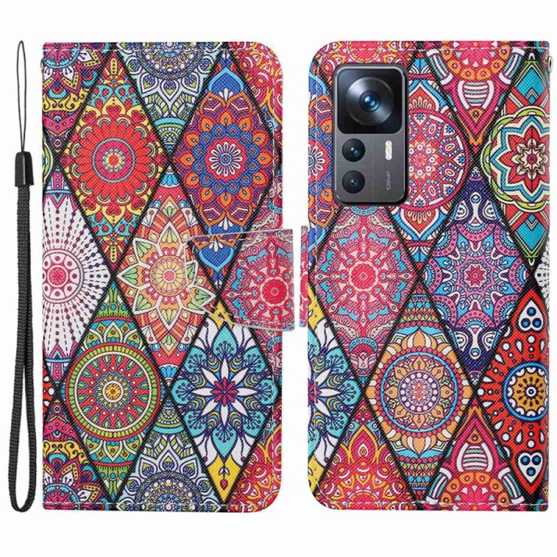 Flip Cover Xiaomi 12T / 12T Pro Patchwork Med Lanyard