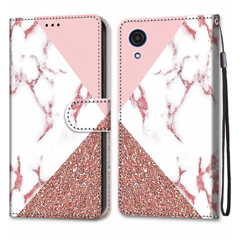 Flip Cover Samsung Galaxy A03 Core Marmor Og Glitter Trekant