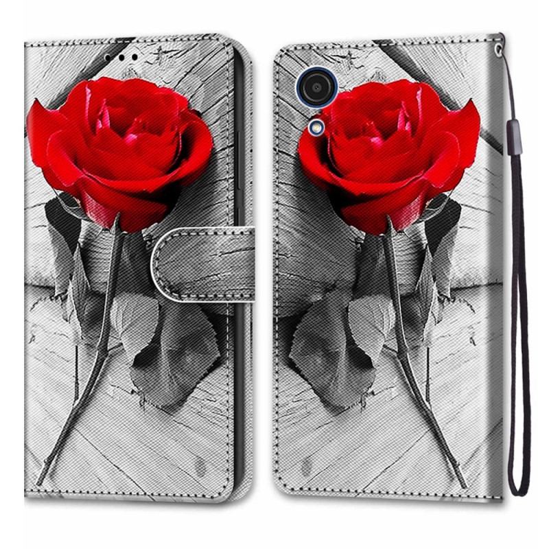 Flip Cover Samsung Galaxy A03 Core Med Snor Romantisk Rose Med Rem