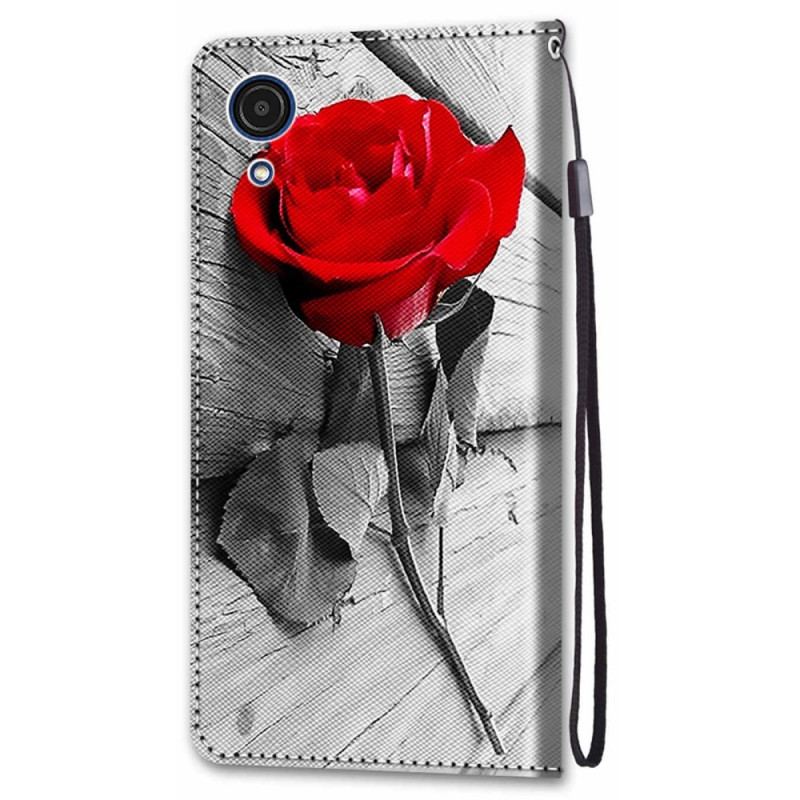 Flip Cover Samsung Galaxy A03 Core Med Snor Romantisk Rose Med Rem