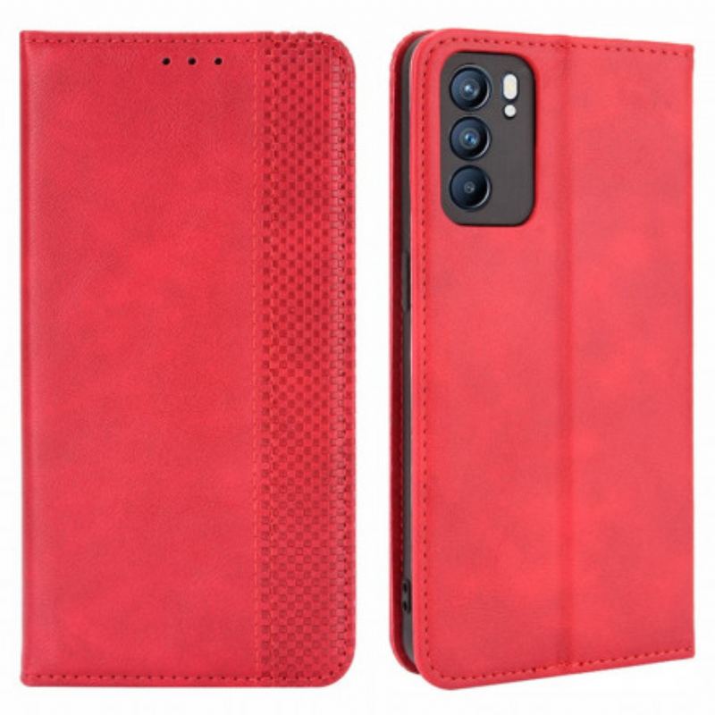 Cover Oppo Reno 6 5G Flip Cover Stiliseret Vintage Lædereffekt