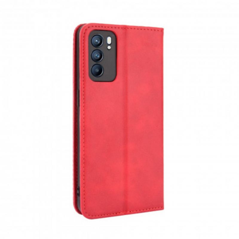 Cover Oppo Reno 6 5G Flip Cover Stiliseret Vintage Lædereffekt