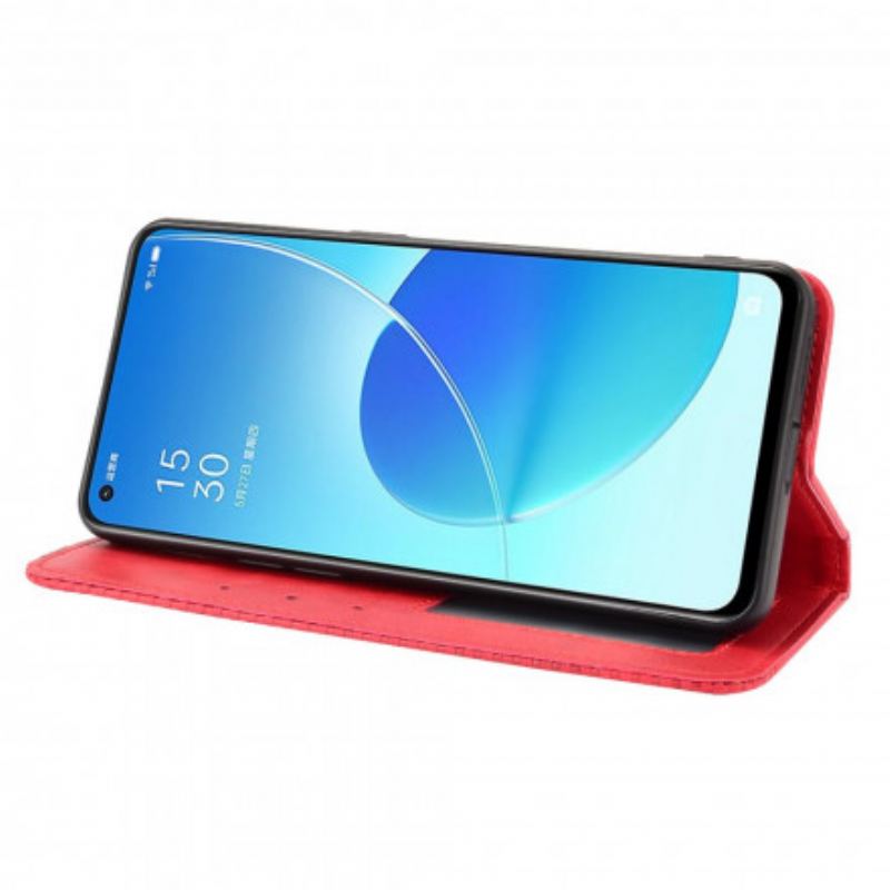 Cover Oppo Reno 6 5G Flip Cover Stiliseret Vintage Lædereffekt