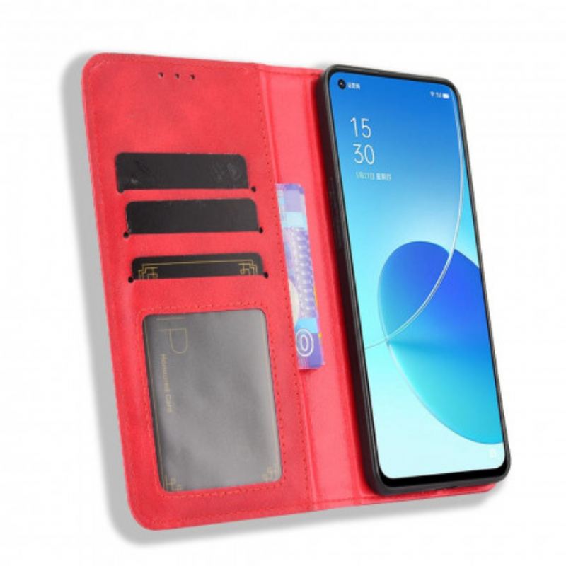 Cover Oppo Reno 6 5G Flip Cover Stiliseret Vintage Lædereffekt