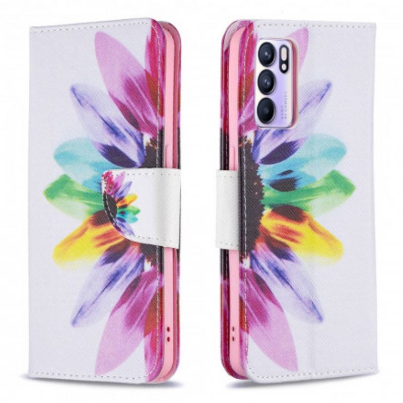 Flip Cover Oppo Reno 6 5G Akvarel Blomst