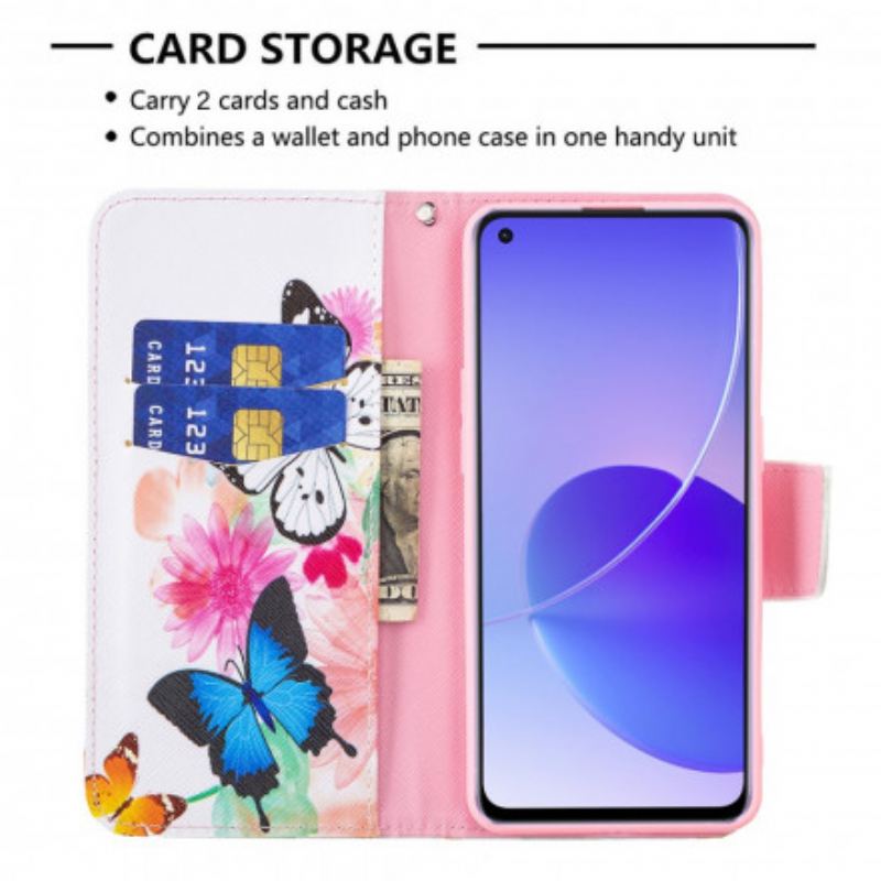 Flip Cover Oppo Reno 6 5G Malede Sommerfugle Og Blomster