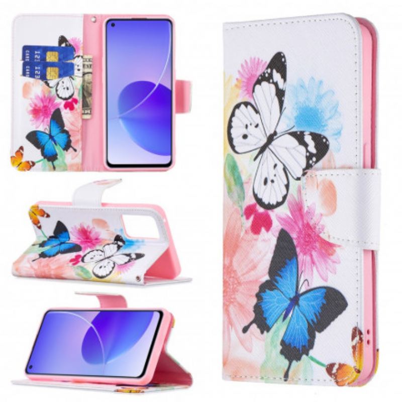 Flip Cover Oppo Reno 6 5G Malede Sommerfugle Og Blomster