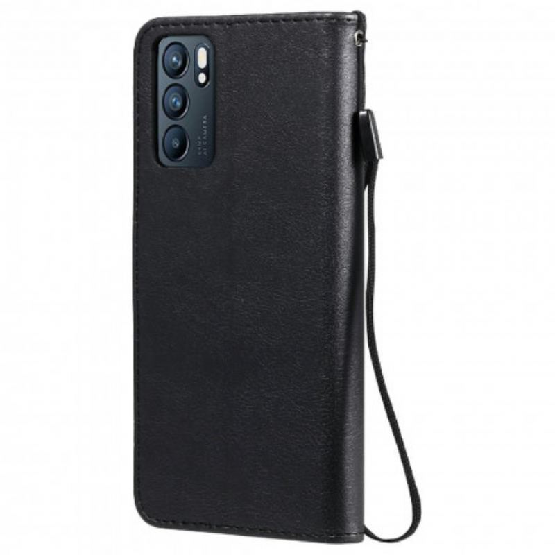 Flip Cover Oppo Reno 6 5G Med Snor Solid Color Series Strappy