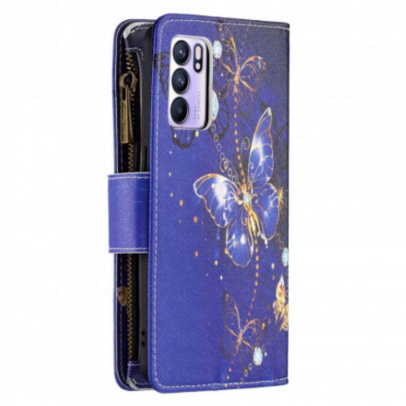 Flip Cover Oppo Reno 6 5G Sommerfugle Lynlåslomme