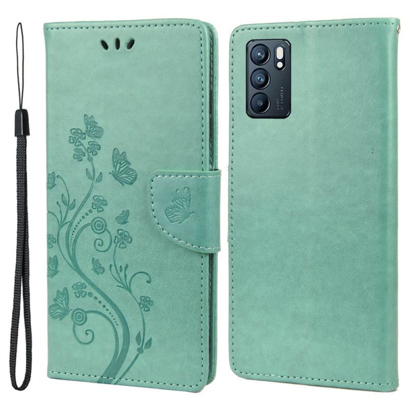 Flip Cover Oppo Reno 6 5G Sommerfugle Og Blomster