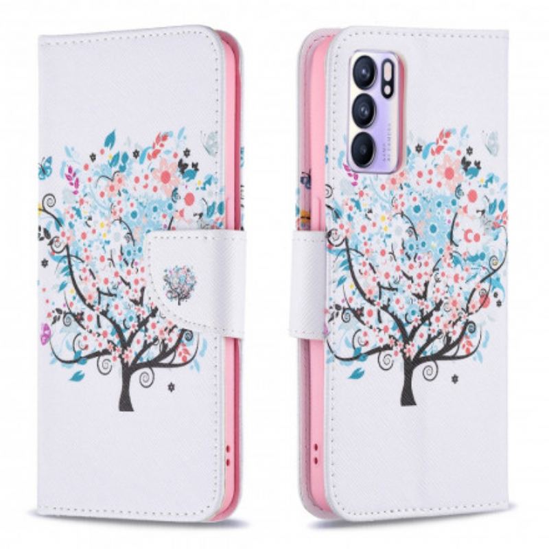 Læder Cover Oppo Reno 6 5G Blomstret Træ