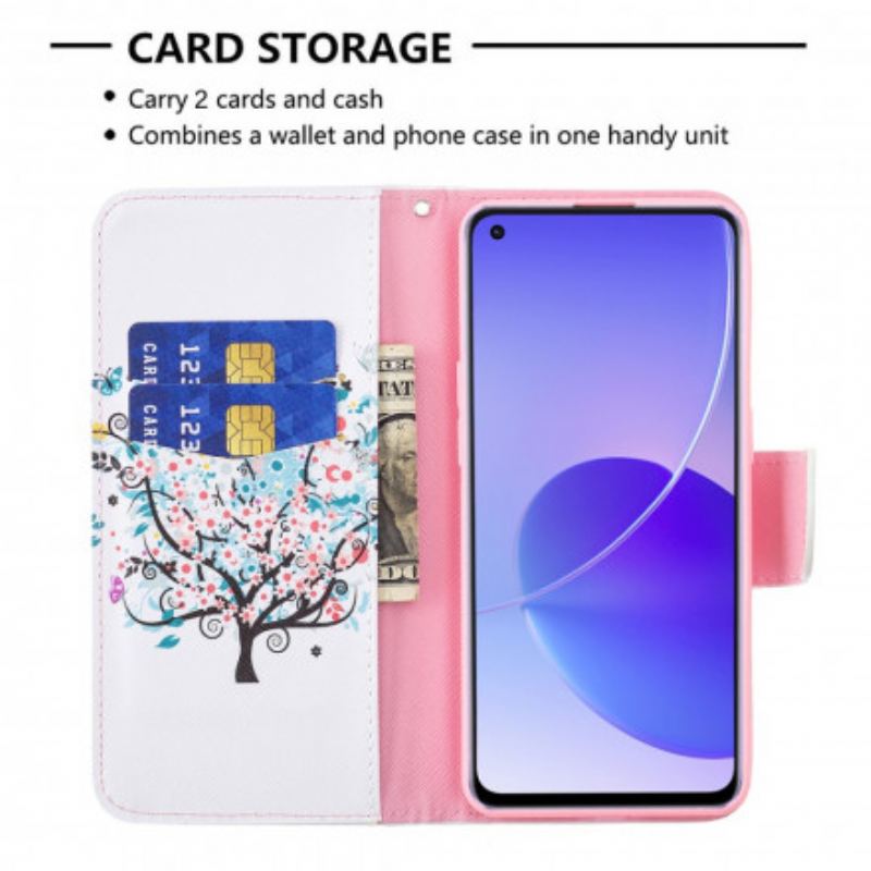 Læder Cover Oppo Reno 6 5G Blomstret Træ