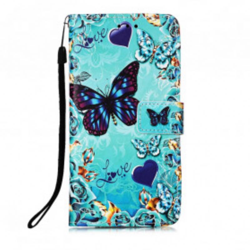 Læder Cover Poco M3 Med Snor Elsker Butterflies Strappy