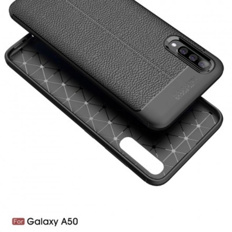 Cover Samsung Galaxy A50 Dobbelt Linje Litchi Læder Effekt