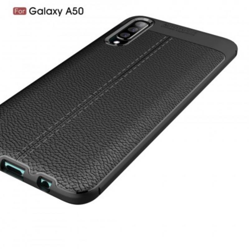 Cover Samsung Galaxy A50 Dobbelt Linje Litchi Læder Effekt