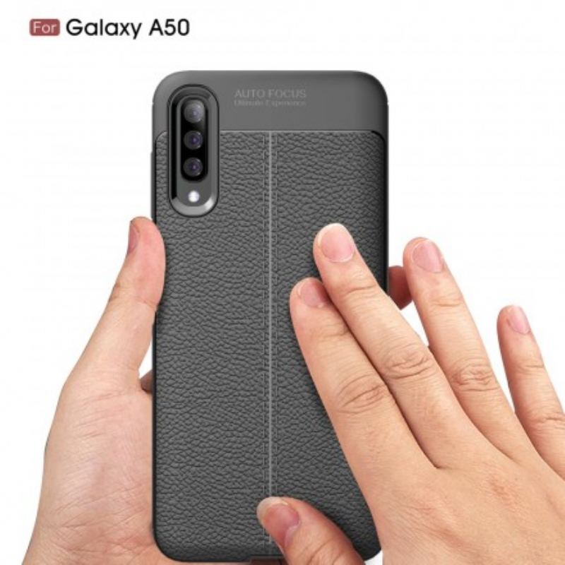 Cover Samsung Galaxy A50 Dobbelt Linje Litchi Læder Effekt