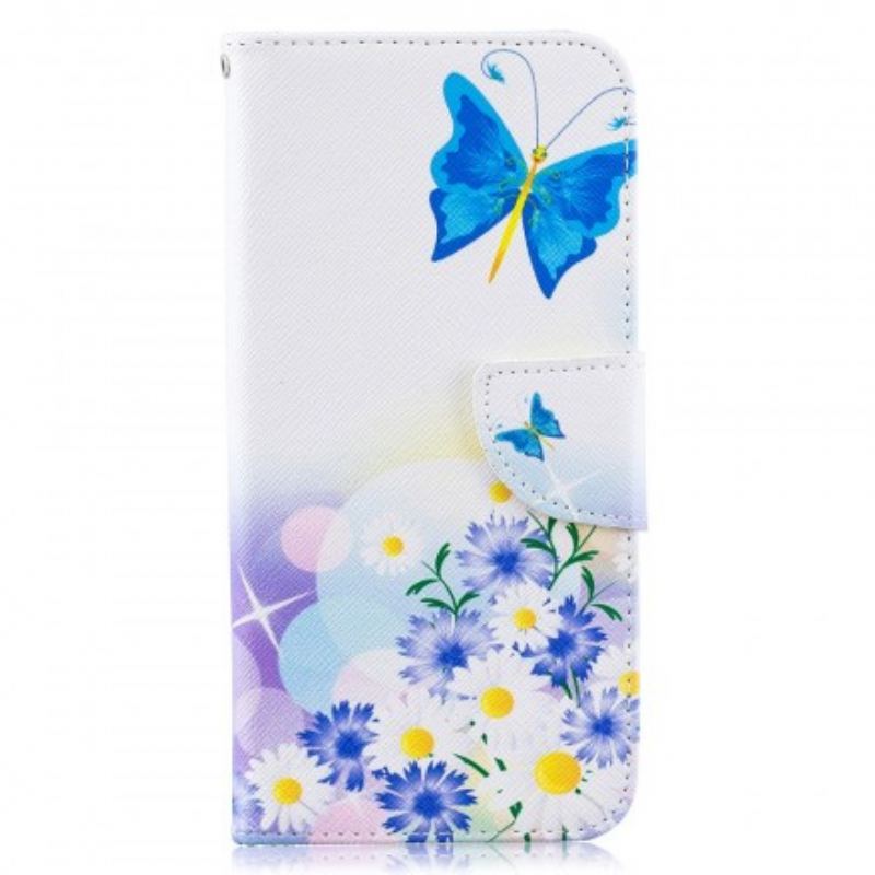 Flip Cover Samsung Galaxy A50 Malede Sommerfugle Og Blomster