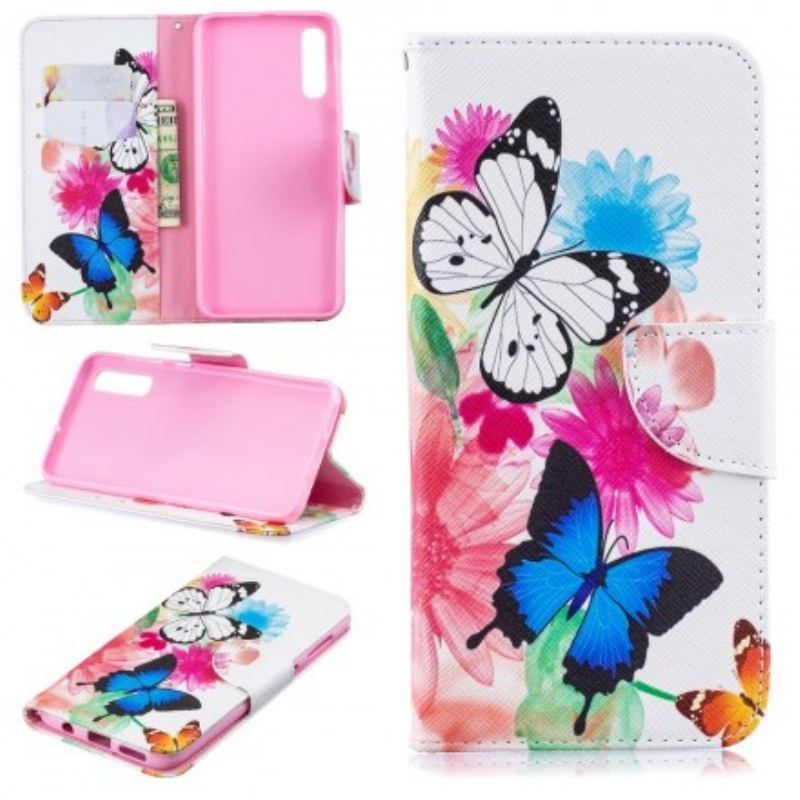 Flip Cover Samsung Galaxy A50 Malede Sommerfugle Og Blomster