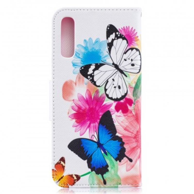 Flip Cover Samsung Galaxy A50 Malede Sommerfugle Og Blomster