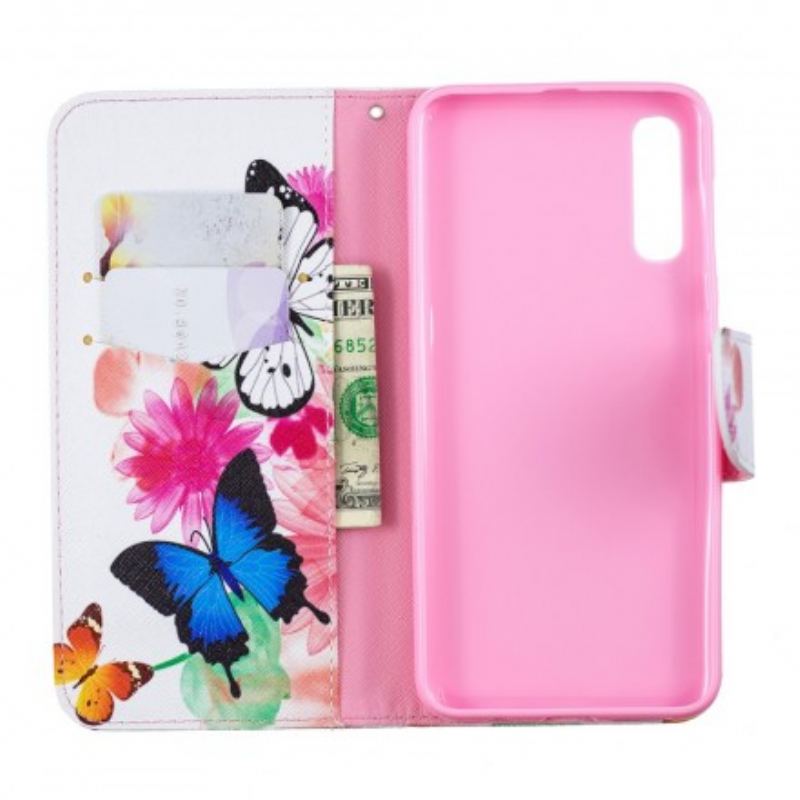 Flip Cover Samsung Galaxy A50 Malede Sommerfugle Og Blomster