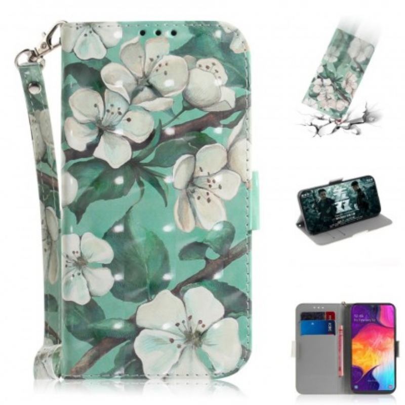 Flip Cover Samsung Galaxy A50 Med Snor Blomstrende Gren Med Rem