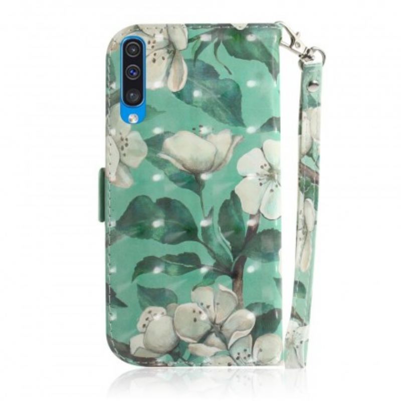 Flip Cover Samsung Galaxy A50 Med Snor Blomstrende Gren Med Rem